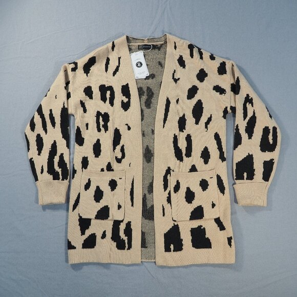Sweaters - Zesica Sweater Cardigan Women Large Tan Leopard Open Front Duster Pockets Preppy